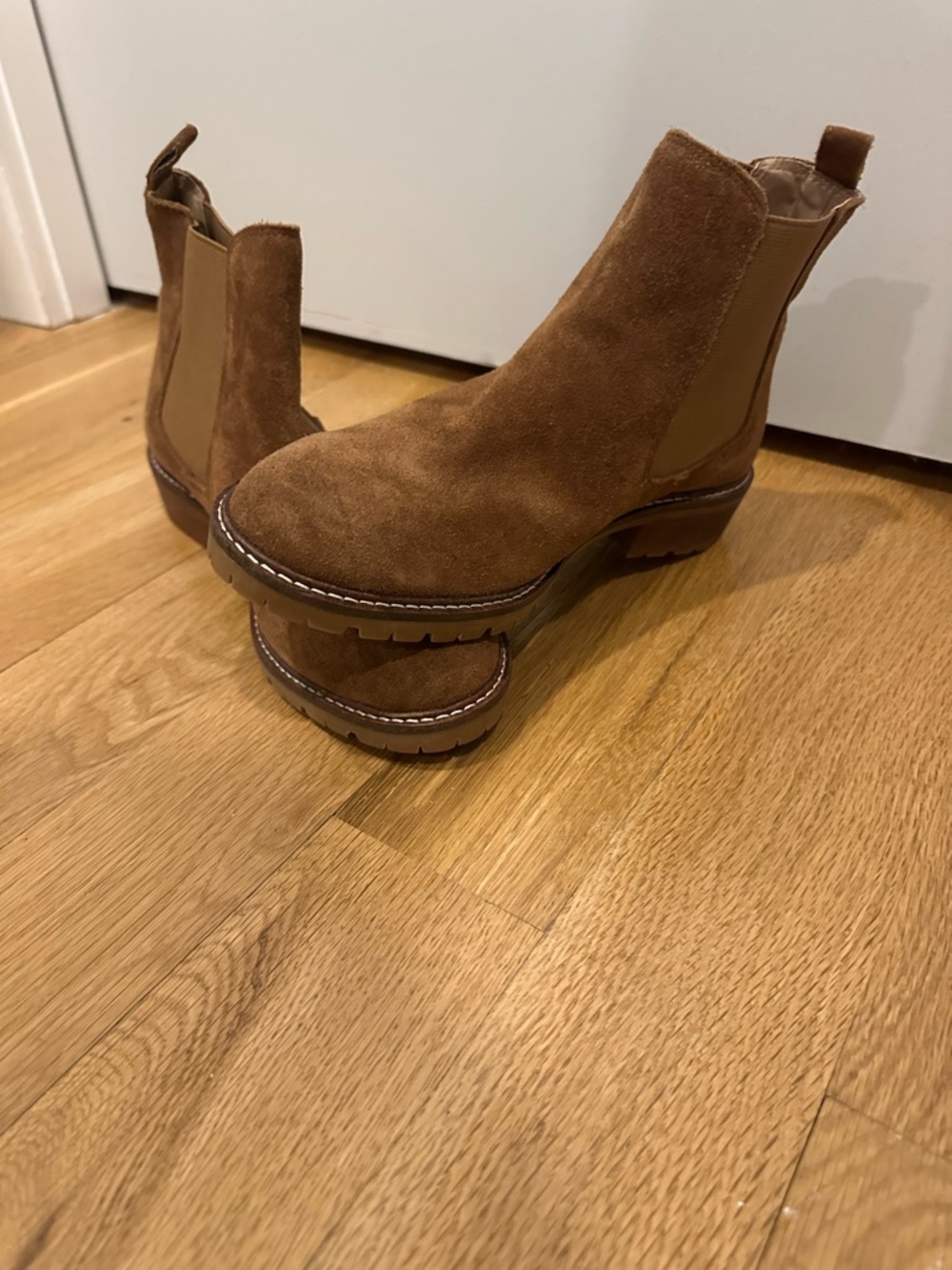 Steve Madden Tan Suede Platform Chelsea Booties